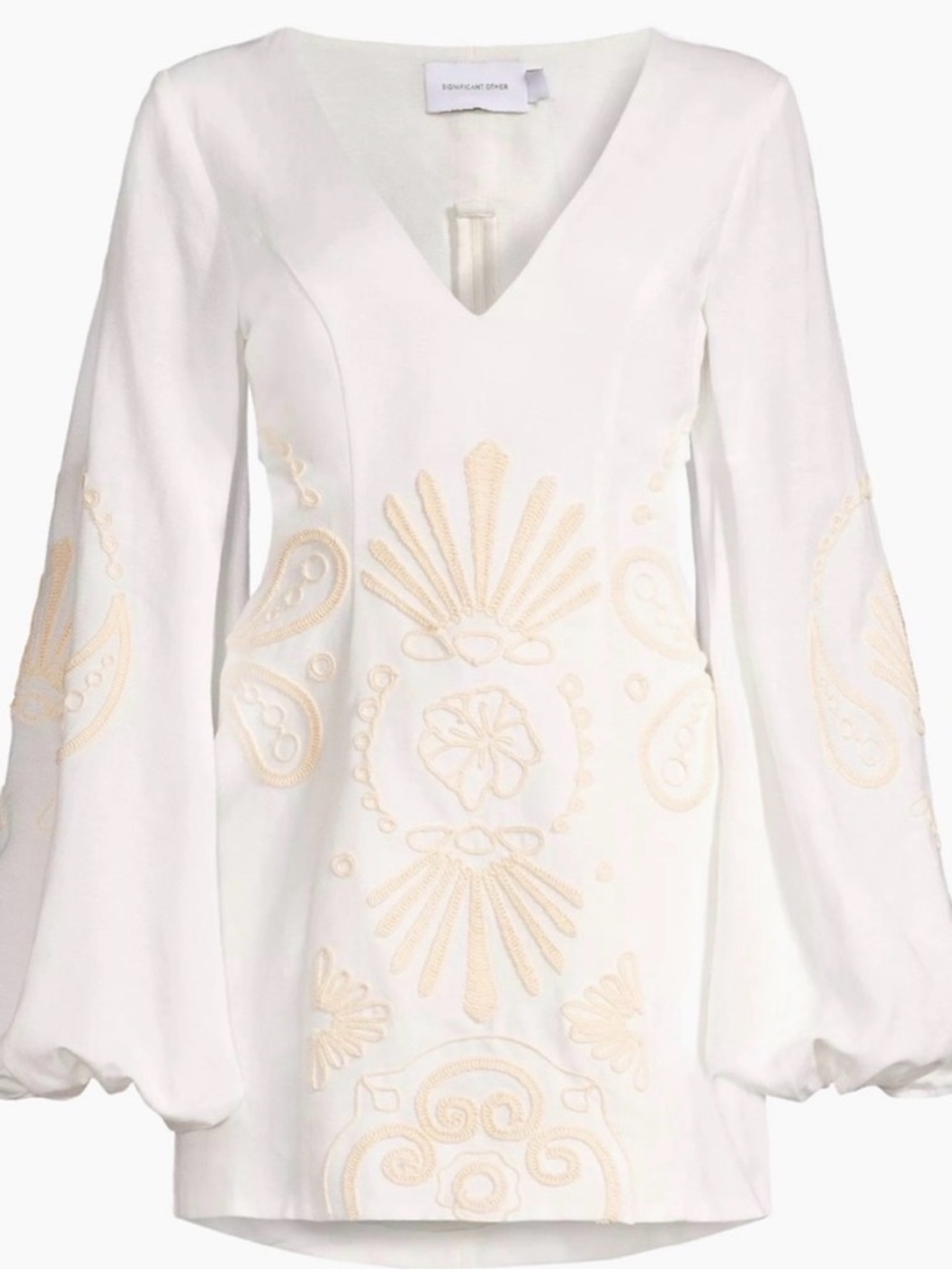 Significant Other Linen Embroidered Cutout White Mini Dress - US 6